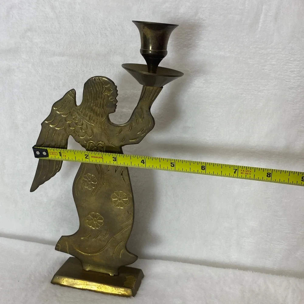 Vintage Brass Angel Candlestick Holder Religious Christmas‎ Holiday Decor
